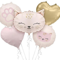 Cat Face Heart Foil Balloon Set for Pink Gold Birthday Parties 5 Pieces