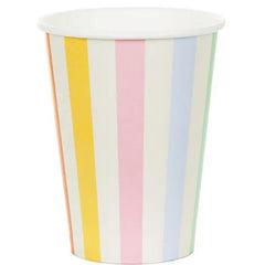 Pastel Striped Paper Party Cups Multicoloured Birthday Tableware 400 ml