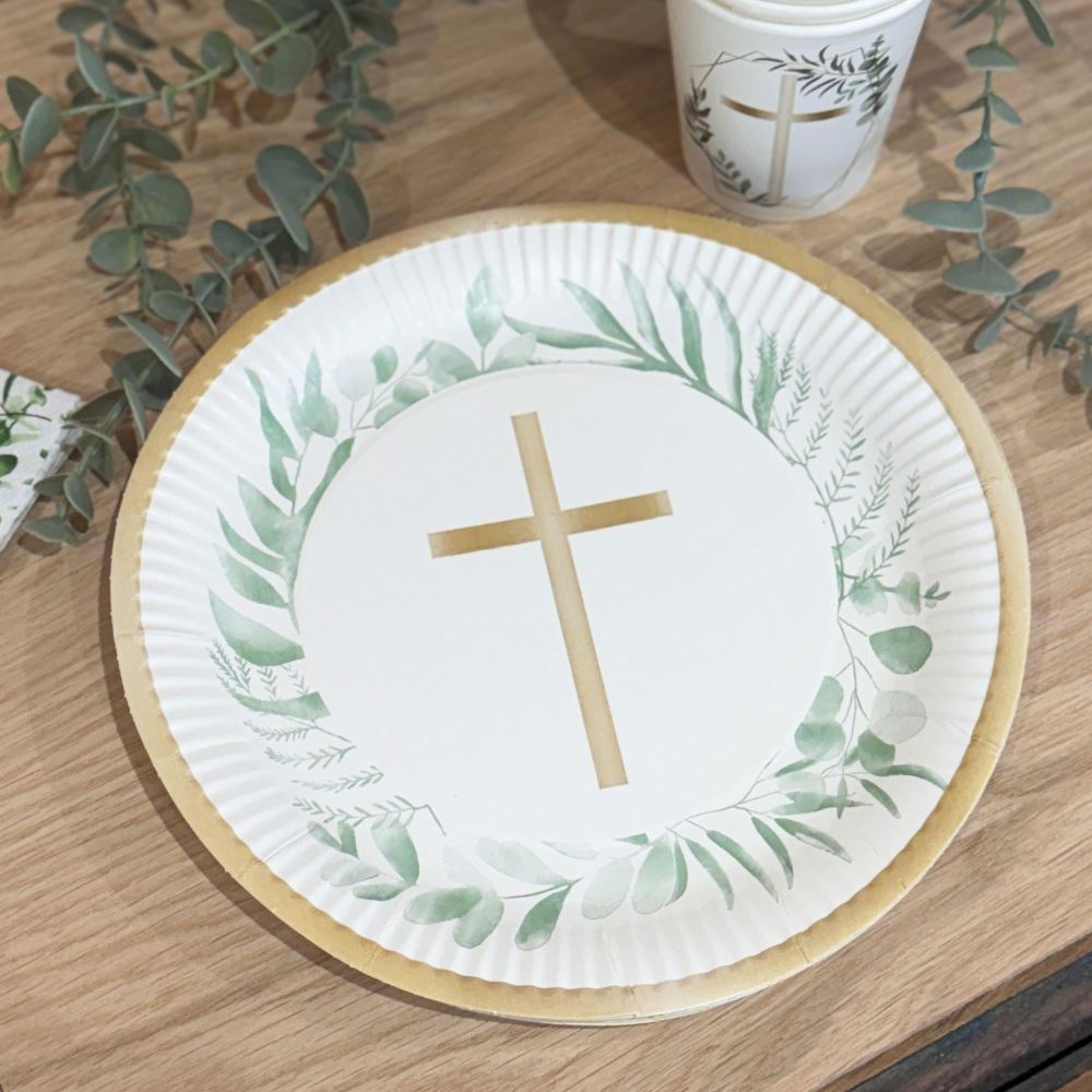 botanical-gold-cross-religious-paper-party-plates-x-8-23cm|9915621-66|Luck and Luck| 1