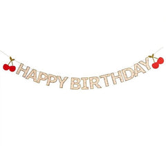 Rococo Cherries Happy Birthday Paper Banner, Pink Red Party Garland 2.5 m