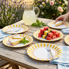 Santex Small Yellow Striped Paper Party Plates Disposable, Pack of 6