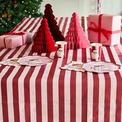 Festive Pink and Red Stripe Paper Tablecloth for Christmas Party Tables at Home 2.6m