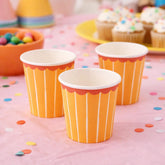Yellow Striped Small Paper Party Cups for Birthdays and Celebrations (Pack of 10)