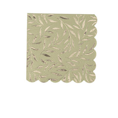 Sage Green Gold Leaf Cocktail Napkins – Elegant Wedding Party 20 Pack
