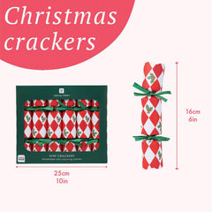 Holly Harlequin Mini Christmas Crackers for Festive Table Styling (Pack of 6, 15 cm)