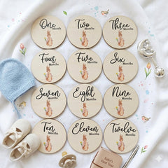 Flopsy Rabbit Wooden Baby Milestone Discs for New Baby Photo Gifts (9.9 cm)