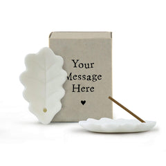 Personalised Porcelain Matchbox Incense Gift Set with Oak Leaf Holder and 9 Sticks