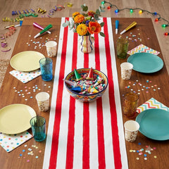Red & White Polyester Birthday Party Table Runner Fabric Table Decoration (28 cm x 300 cm)