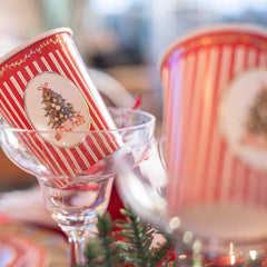 Festive Christmas Tree Paper Cups Red Green Gold Set of 8