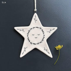 White Porcelain Star Hanging Decoration, Friends Make Life Sparkle Home Gift