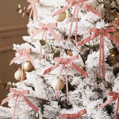 Pink Velvet Christmas Bows Festive Present Home Tree Decorations Styling Set of 8