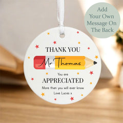 Personalised Teacher Pencil Porcelain Hanging Ornament Thank You Gift 7 cm