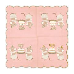 PartyDeco Pink 1st Birthday Party Mice Napkins 12 Pack, Pack of 12