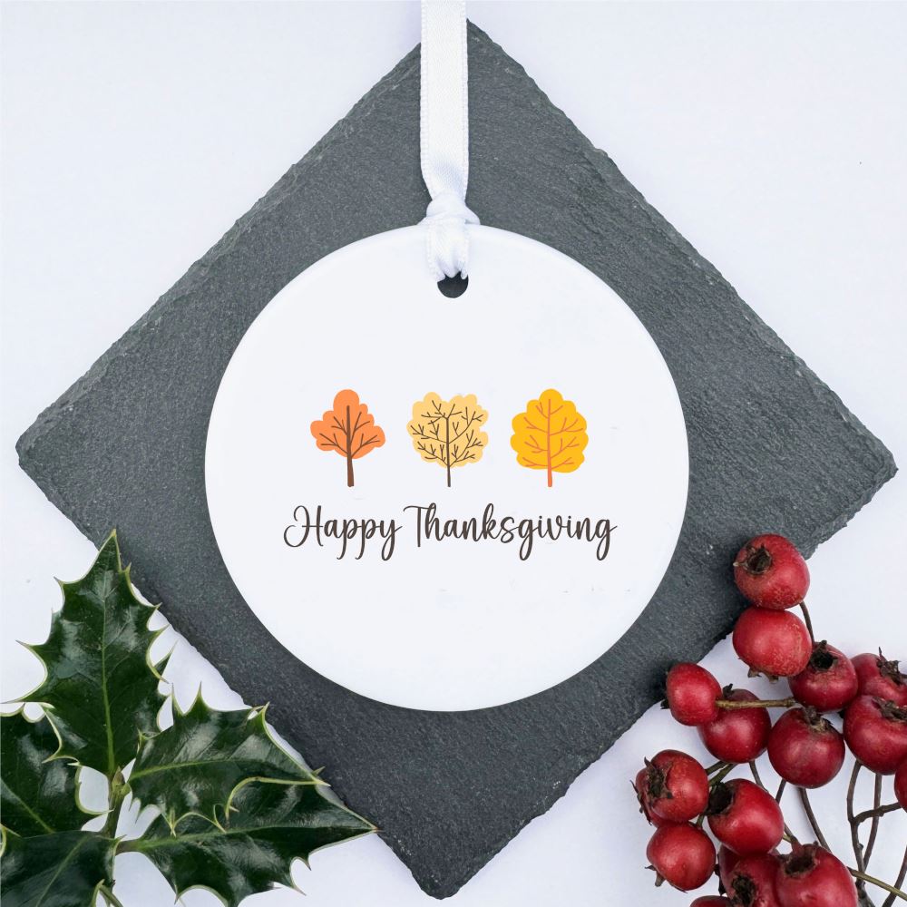 personalised-porcelain-hanging-bauble-happy-thanksgiving-three-leaves|LLUVTG2|Luck and Luck| 1