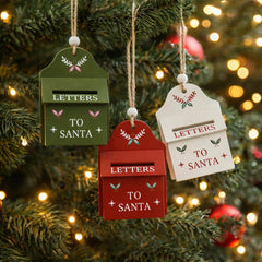 Festive Wooden Mini Mailbox Hanging Christmas Tree Decorations Set (Pack of 3)