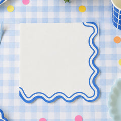 White & Blue Scalloped Edge Paper Napkins for Birthday Parties and Celebrations (Pack of 10, 33 cm Unfolded)