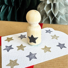 Mini Star Rubber Stamp by Luck and Luck, Brown Wood Craft Tool, 3.5 x 1.4 cm