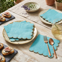 Santex Blue Cocktail Napkins with Gold Scalloped Edge 16 Pack - 25cm