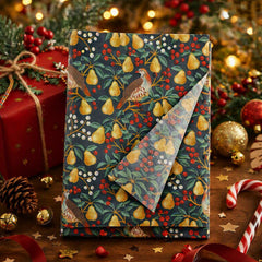 Partridge Pear Christmas Tissue Paper Blue Red Festive Gift Wrap Sheets Set of 4