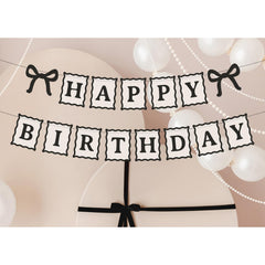 PartyDeco Birthday Banner with Bows Design 2 x 1m, Ivory