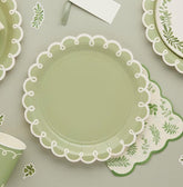 Botanical Paper Plates Green White Party Tableware (Pack of 8, 23cm)
