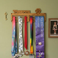 Personalised Wooden Dance Shoe Medal Holder with Name and Message Home Display