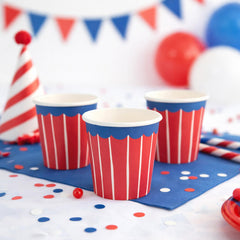 Red Striped Small Paper Party Cups for Birthdays and Celebrations (Pack of 10)