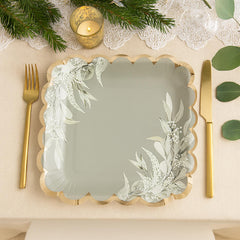 Green Gold Scalloped Paper Plates – 23cm Wedding Party Pack of 8