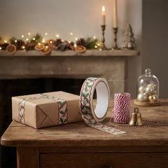 Holly & Berry Eco-Friendly Paper Tape - 20m for Sustainable Christmas Wrapping and Crafts