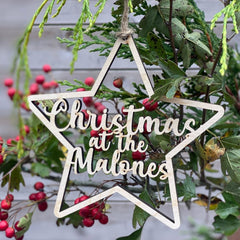 Personalised Wooden Star Christmas Decoration with Name for Festive Home Styling