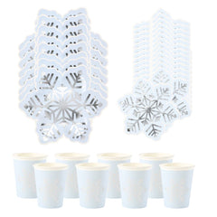 Playful White Snowflake Birthday Tableware Plates Cups Napkins Celebration Pack for 8