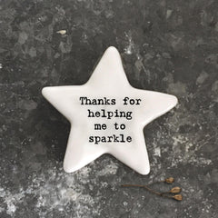 East of India Porcelain Star Mini Token – Thanks for Helping Me Meaningful Gift