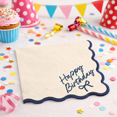 Happy Birthday Bow Paper Napkins for Modern Birthday Parties & Celebration Tables (Pack of 12, 33 cm Unfolded)