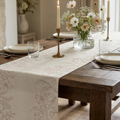 PartyDeco Floral Fabric Table Runner Ivory, Wedding, White