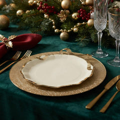 Beige Gold Christmas Bow Paper Plates Festive Holiday Party Tableware Pack of 6