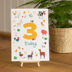 farmyard-animals-age-3-birthday-sign-and-easel|LLSTWFARM3A4|Luck and Luck| 1