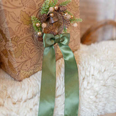 Pistachio Green Satin Christmas Bows Festive Home Decor Decorations Set of 6
