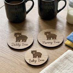 Daddy Bear Mummy Bear Baby Bear Rustic Wooden Family Coffee Coasters