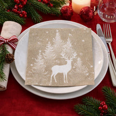 Christmas in the Snow Brown Paper Napkins for Festive Dining (Pack of 20, 16.5 cm)
