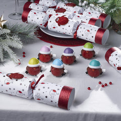 Racing Robin Christmas Crackers White Red Festive Party Tableware Pack Set of 6