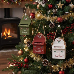 Festive Wooden Mini Mailbox Hanging Christmas Tree Decorations Set (Pack of 3)