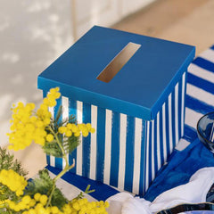 Blue & White Striped Paper Birthday Card Box for Cards and Messages (20 cm)