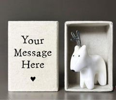 Personalised Christmas Deer Matchbox with Porcelain Ornament and Your Own Message