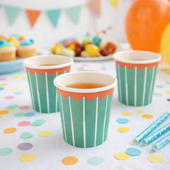 Green Striped Small Paper Party Cups for Birthdays and Celebrations (Pack of 10)