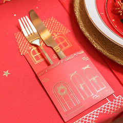 Red Gold Christmas Cutlery Holders Luxury Festive Table Decorations Set of 8