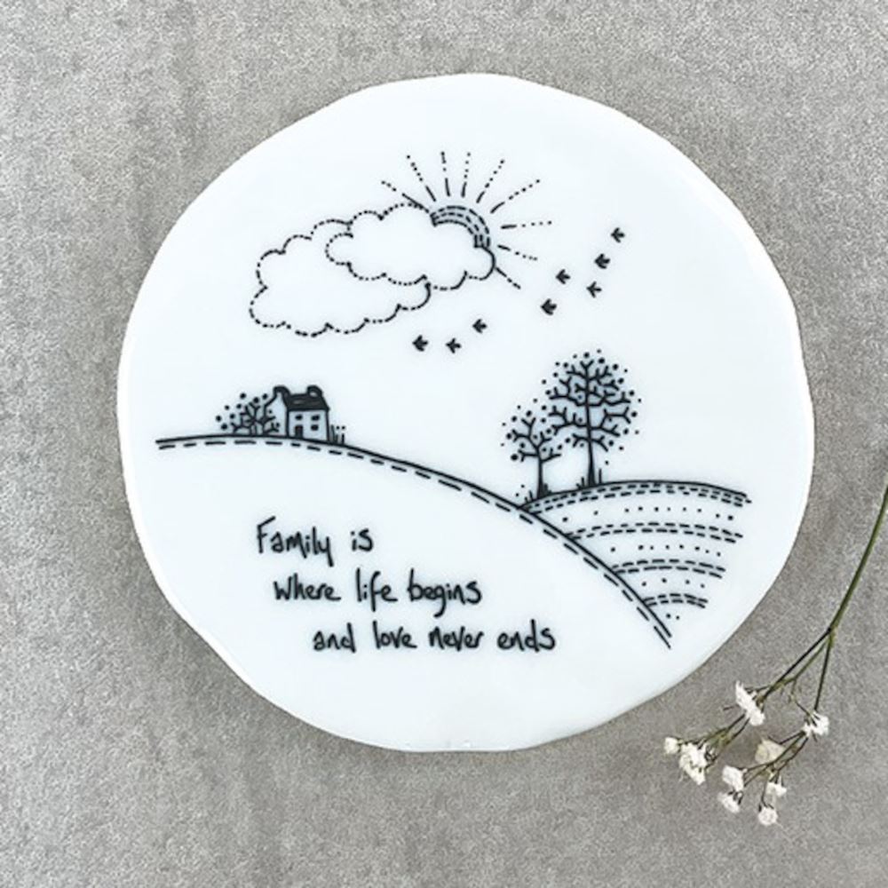 east-of-india-porcelain-round-coaster-family-is-where-life-begins|211|Luck and Luck| 1