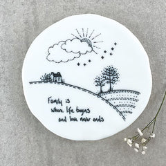 east-of-india-porcelain-round-coaster-family-is-where-life-begins|211|Luck and Luck| 1