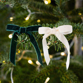 Green & Cream Velvet Christmas Bows for Festive Holiday Decorating, 8 Pack, 10 cm