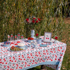 Santex Dolce vita Blue and White with Cherry Summer Party Tablecloth