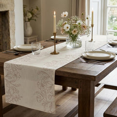 PartyDeco Floral Fabric Table Runner Ivory, Wedding, White